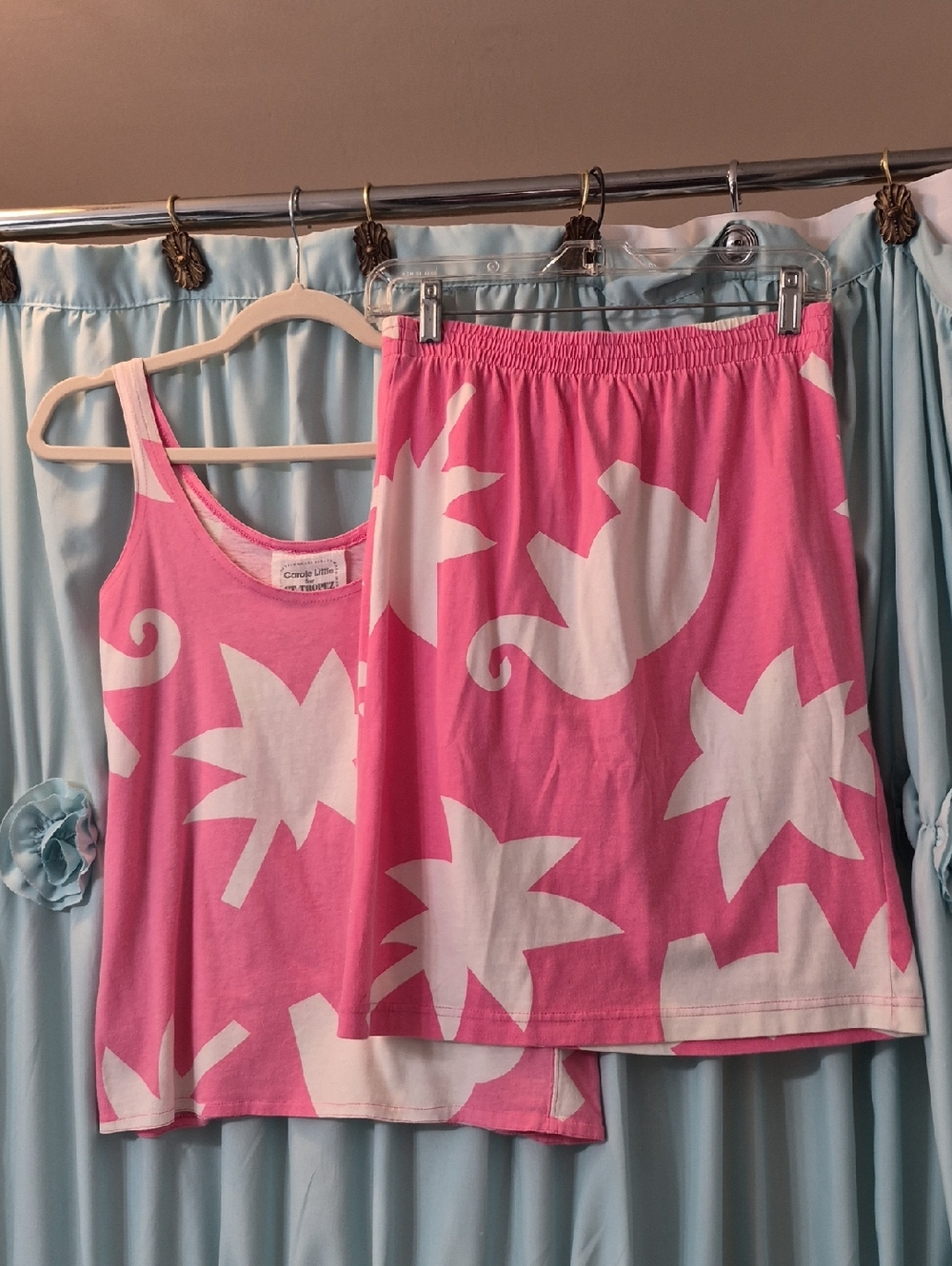 Vintage Carol Little St Tropez 2 Pc Tropical Pink Tank + Skirt Sz S